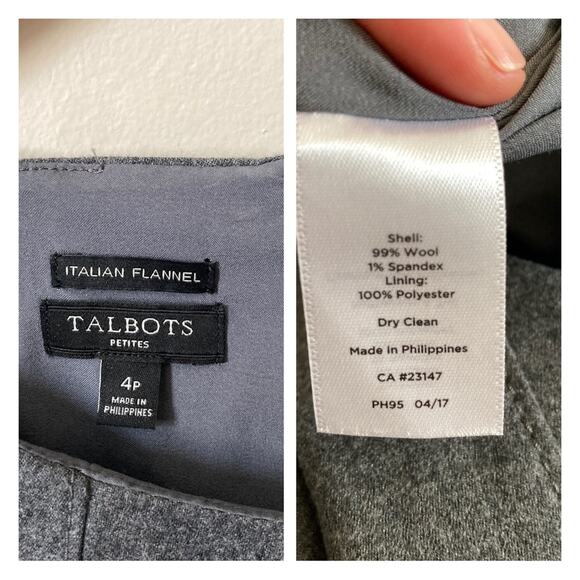 Italian Flannel Dress Talbots Ruffle Sleeve Shift Dress Gray Size 4P - Picture 5 of 10